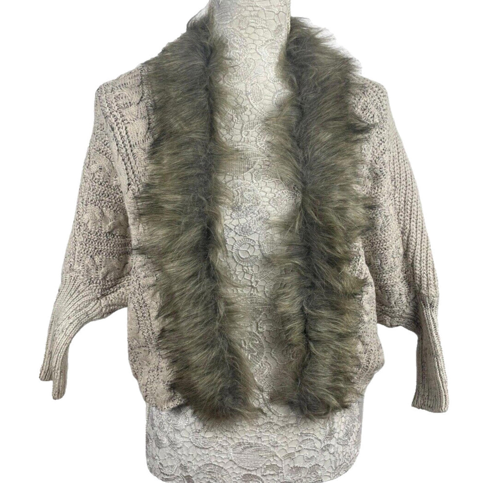Faux Fur Trimmed Knit Cardigan Sweater Women's UK Size S