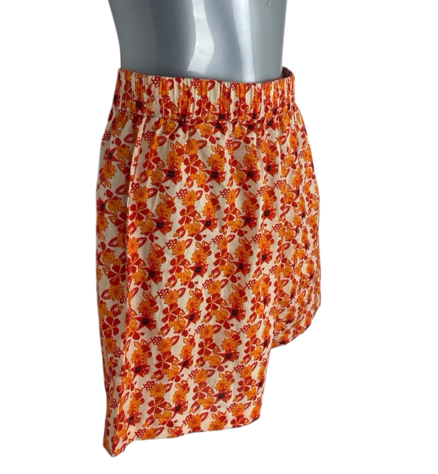 Bright Orange Floral Shorts High Waist Women’s UK Size S