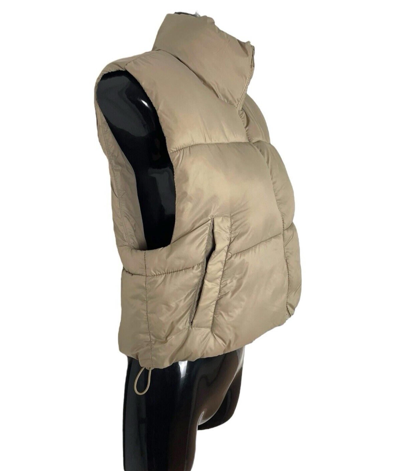 Pull & Bear Light Brown Padded Gilet Cropped Sleeveless Women’s UK Size XS