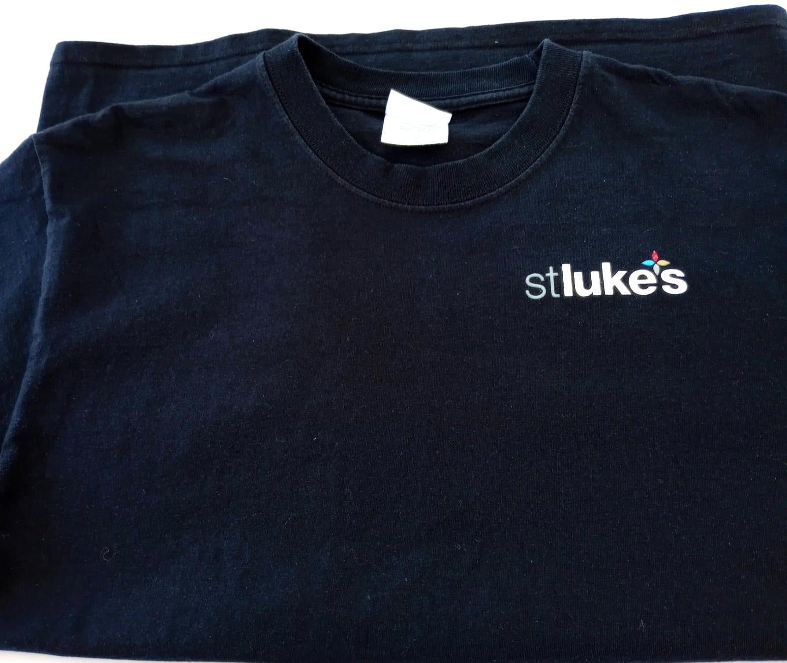 St Luke's Print T-Shirt Women's UK Size M Black Crew Neck Cotton Double Sided