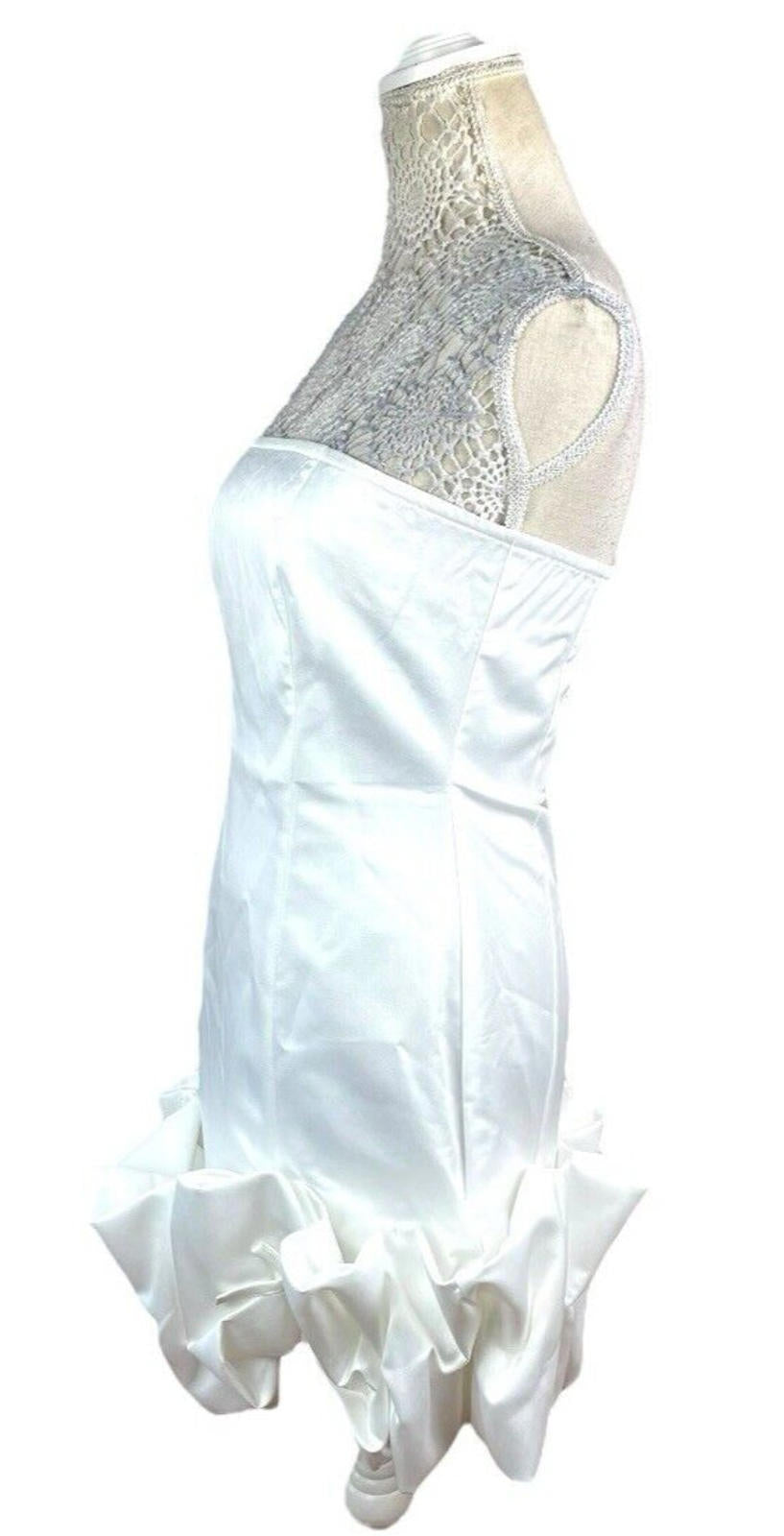 Pretty Little Thing Satin Mini Dress Women’s UK Size 8 Bubble Hem White Cocktail