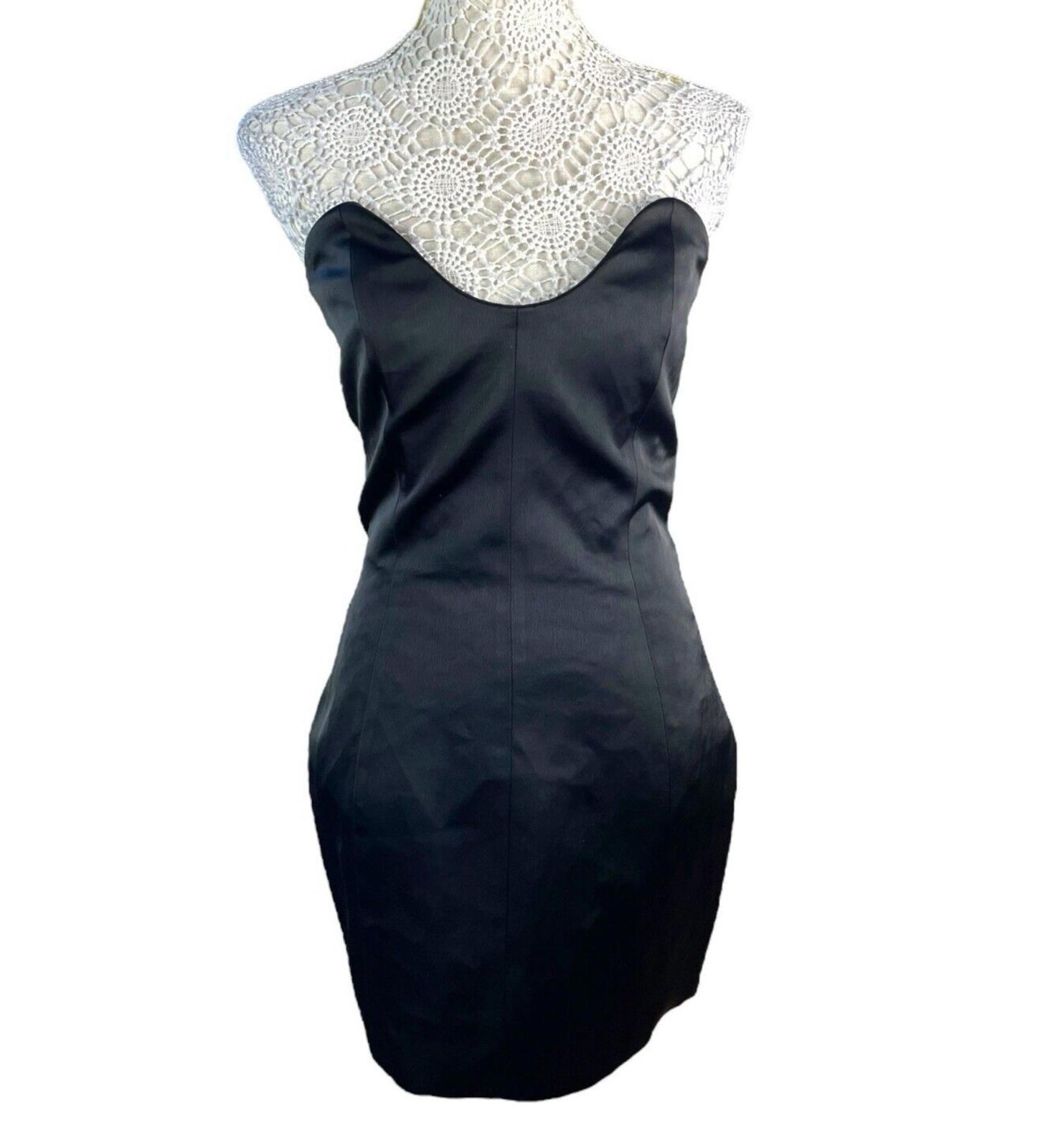 Pretty Little Thing Mini Dress Little Black Satin Strapless Women’s UK Size 8
