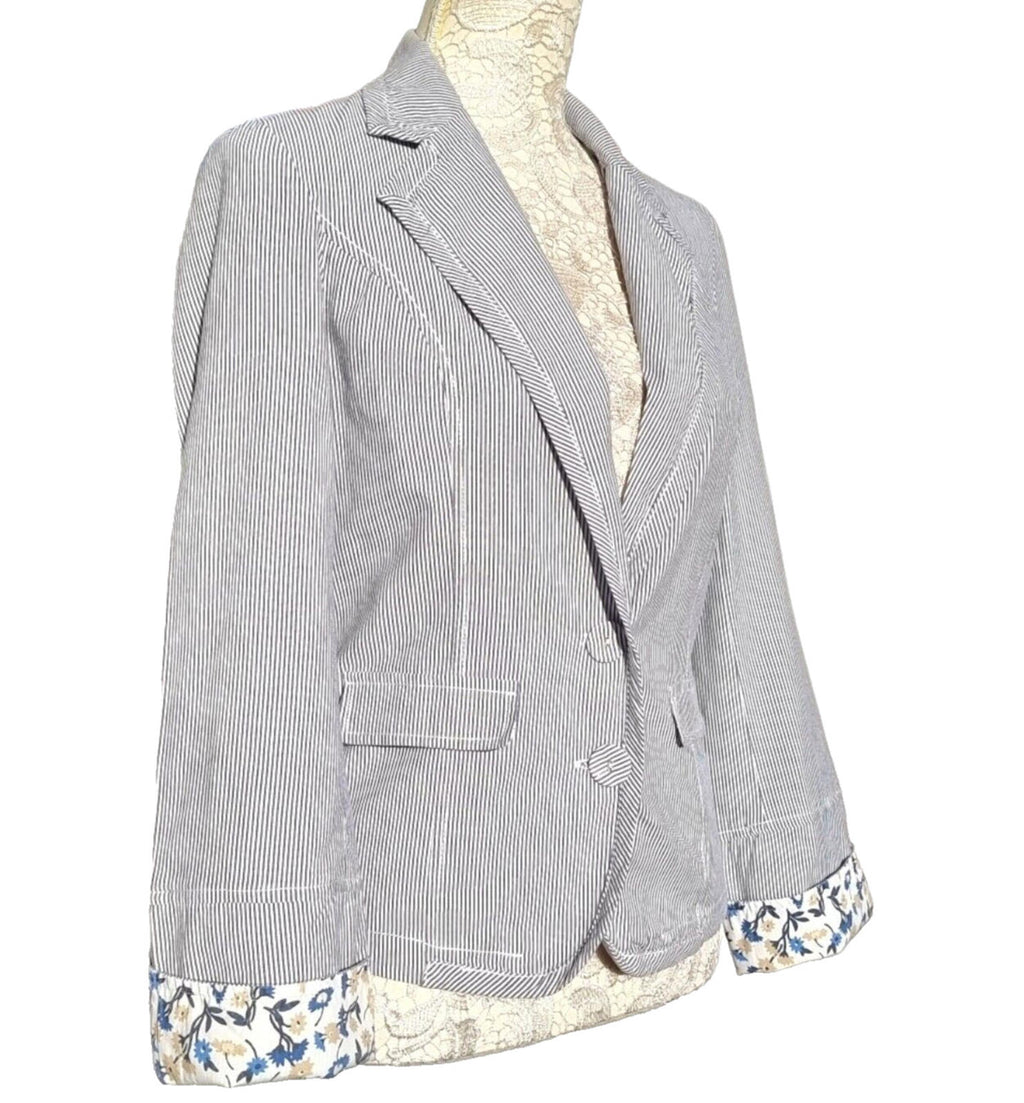 Blue Stripe Blazer Jacket Cotton White Pinstripes Size 10
