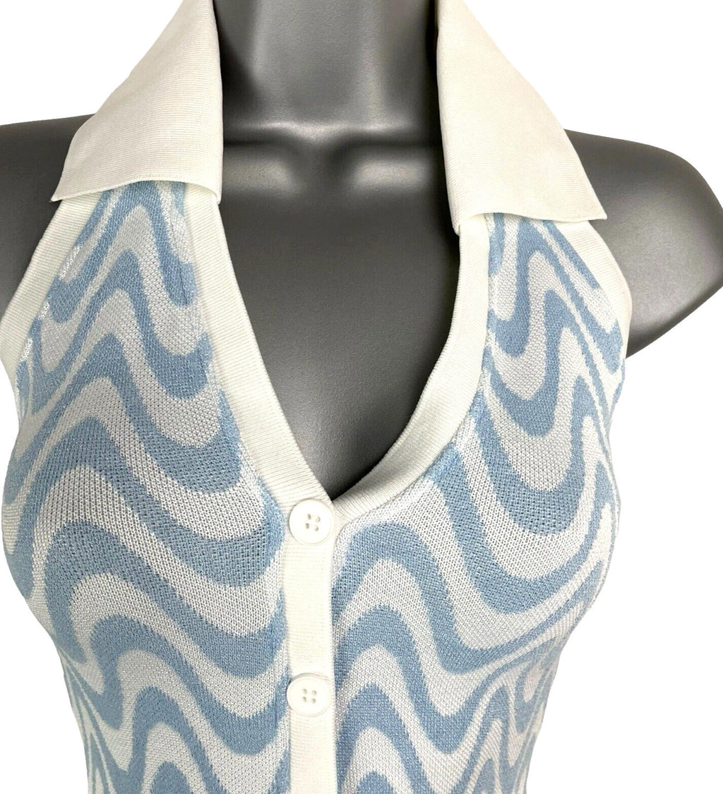 Divided Blue & White 70's Design Midi Dress Collared Women’s UK Size XXS