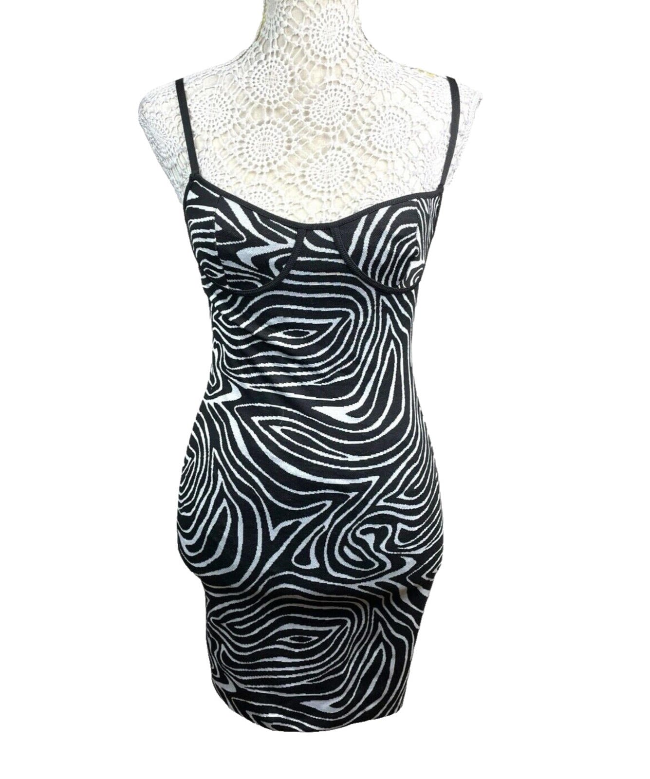Zara Mini Dress Black & White Animal Print Women’s UK Size S