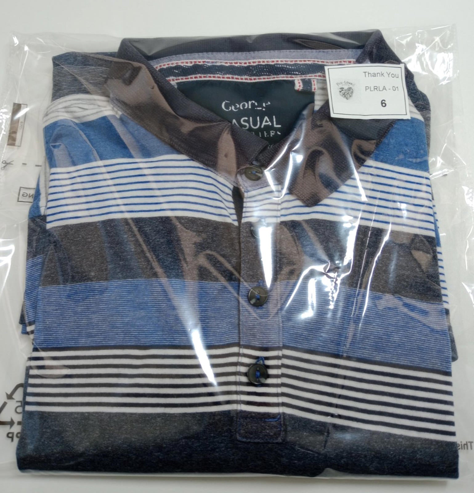 George Polo Shirt Men's UK Size M Blue Stripe Short Sleeve 100% Cotton Easy Care