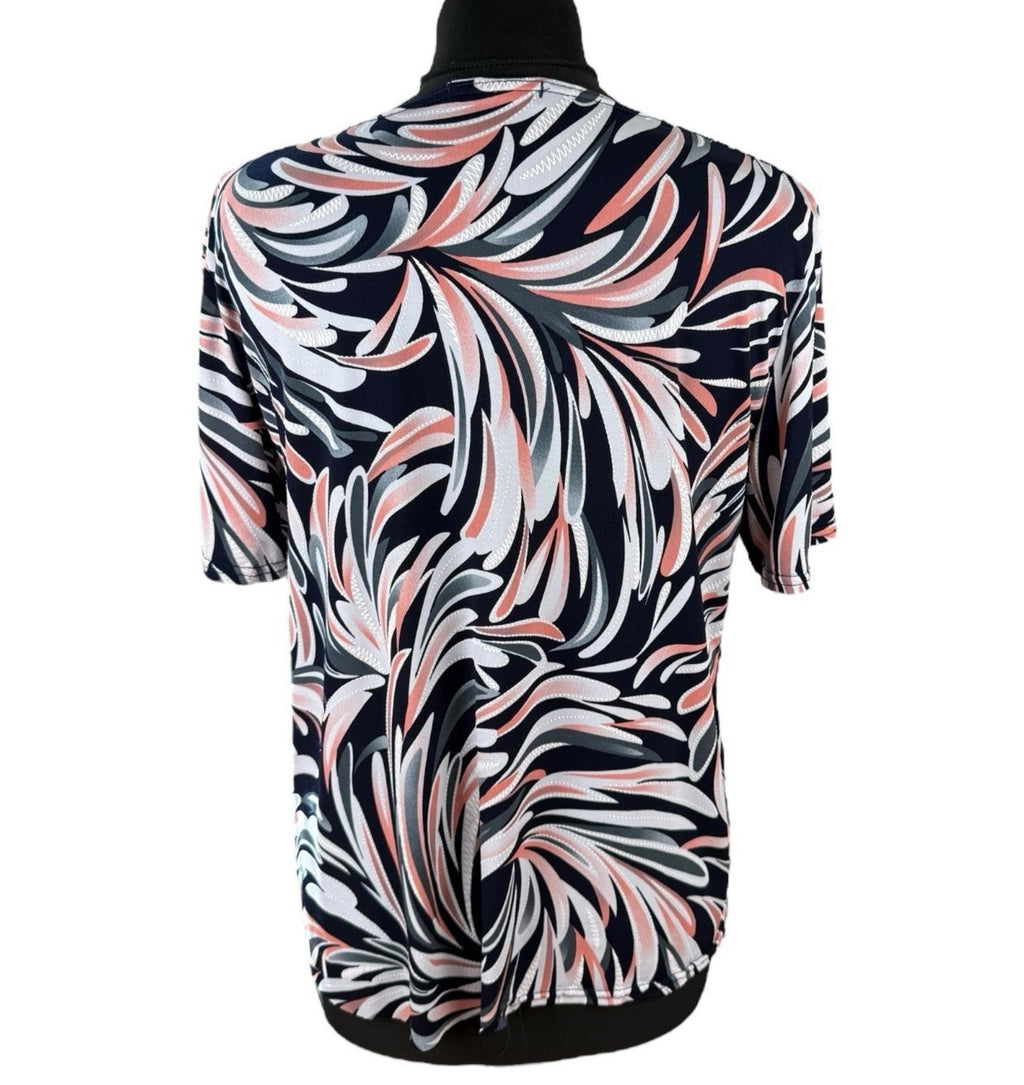 Forever Abstract Print Blouse Women's UK Size L Colorful Swirl Stitch Detail Top