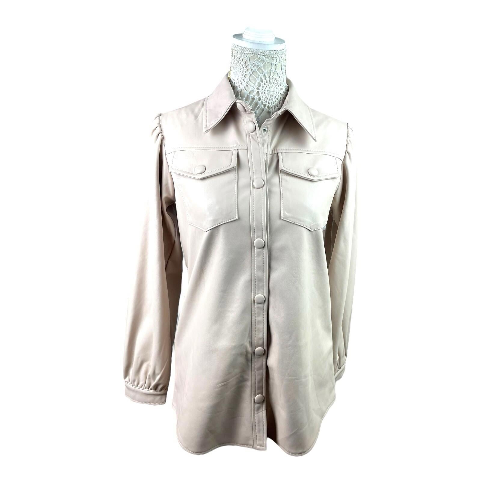 Miss Selfridge Beige Faux Leather Shirt Collared Women’s UK Size 8