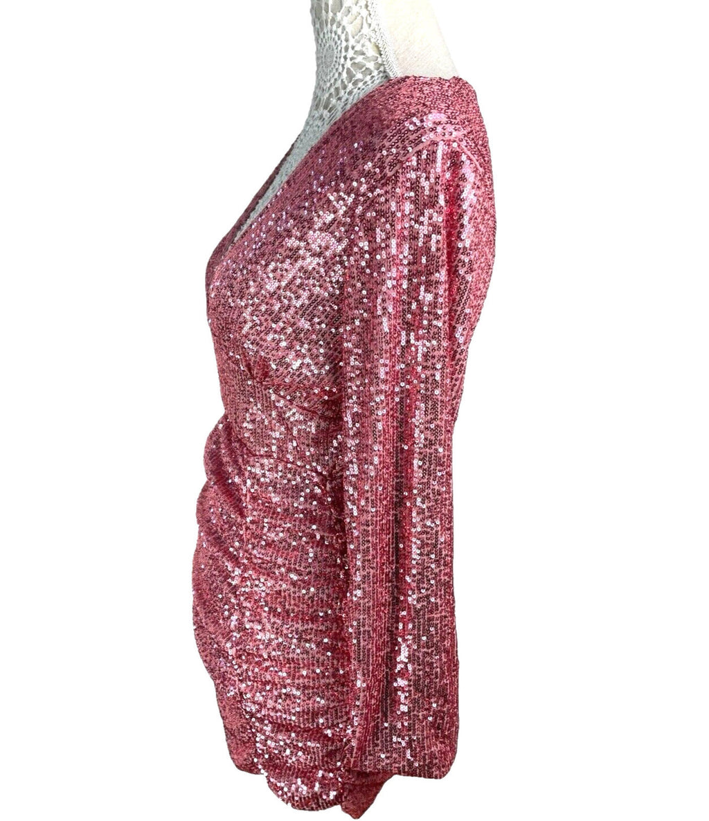Parisian Mini Dress Pink Full Sequin Long Sleeve Occasion Women’s UK Size M (10)