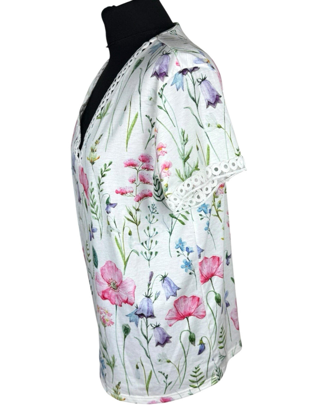 Just Fashion V-Neck Blouse Top Women’s UK Size M Floral Print Contrast Lace Trim