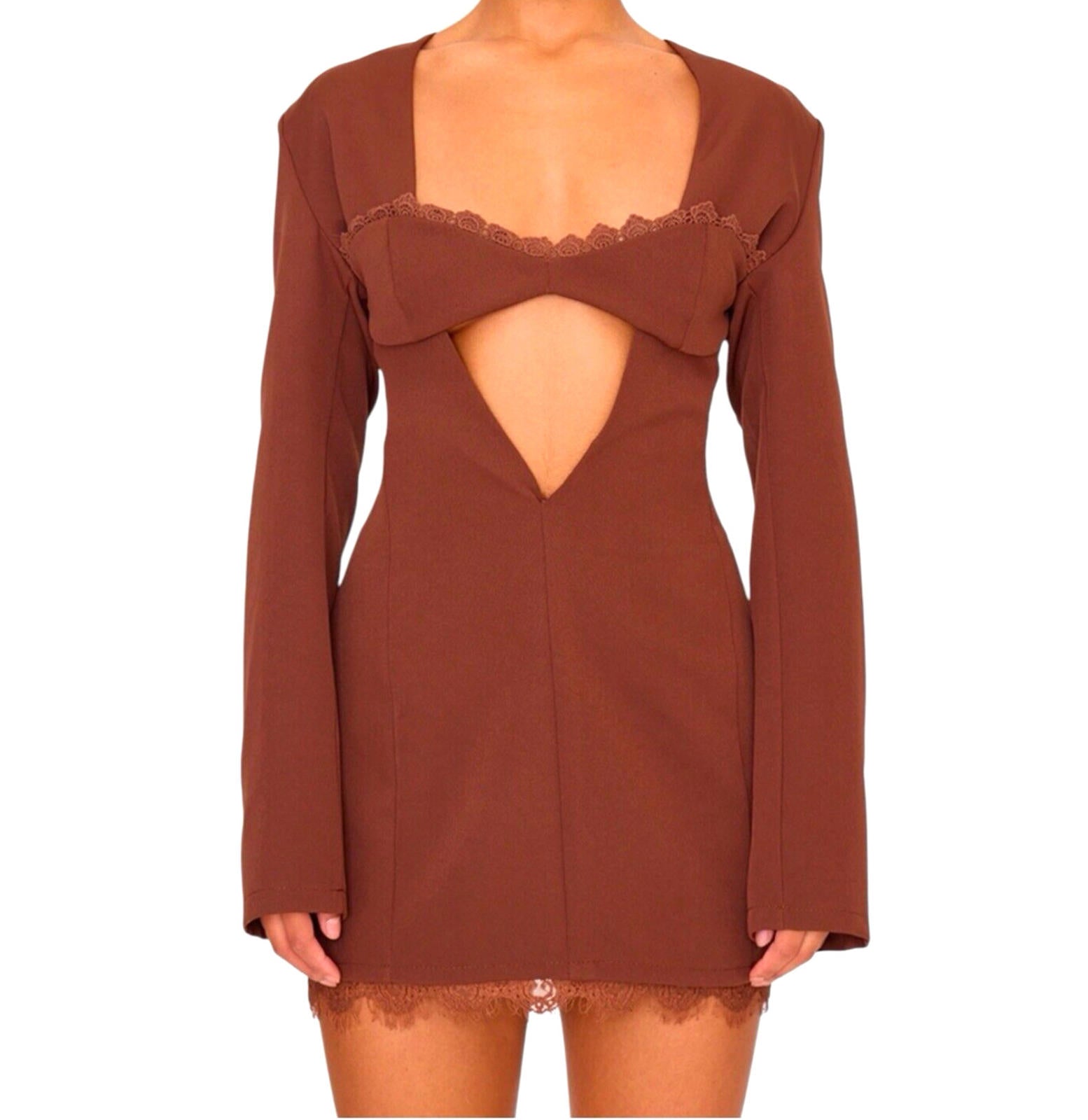 Pretty Little Thing Blazer Midi Dress Women’s UK Size 8 Chocolate Lace Trim