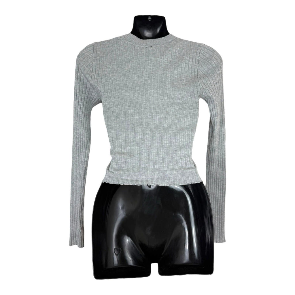Divided Cropped Jumper Women's UK Size XS Grey Ribbed Long Sleeve Crew Neck Top