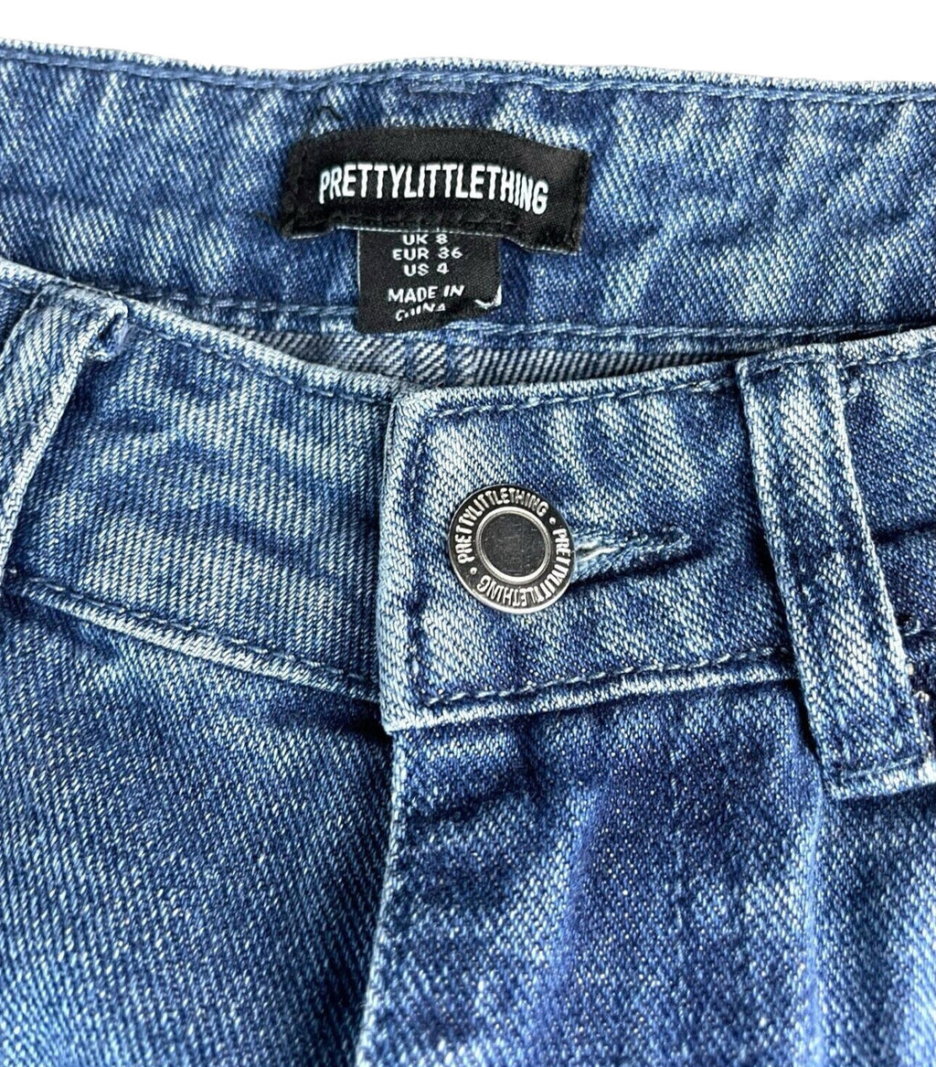 Pretty Little Thing Denim Jeans Bleached Sides Straight Leg Women’s UK Size 8