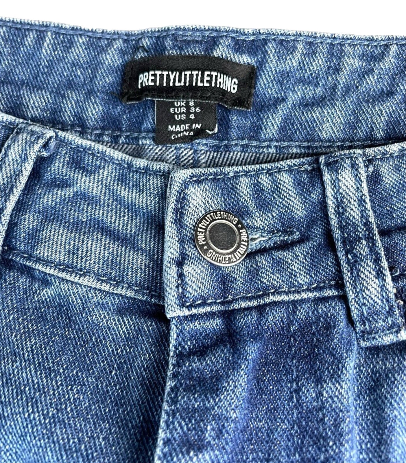 Pretty Little Thing Denim Jeans Bleached Sides Straight Leg Women’s UK Size 8