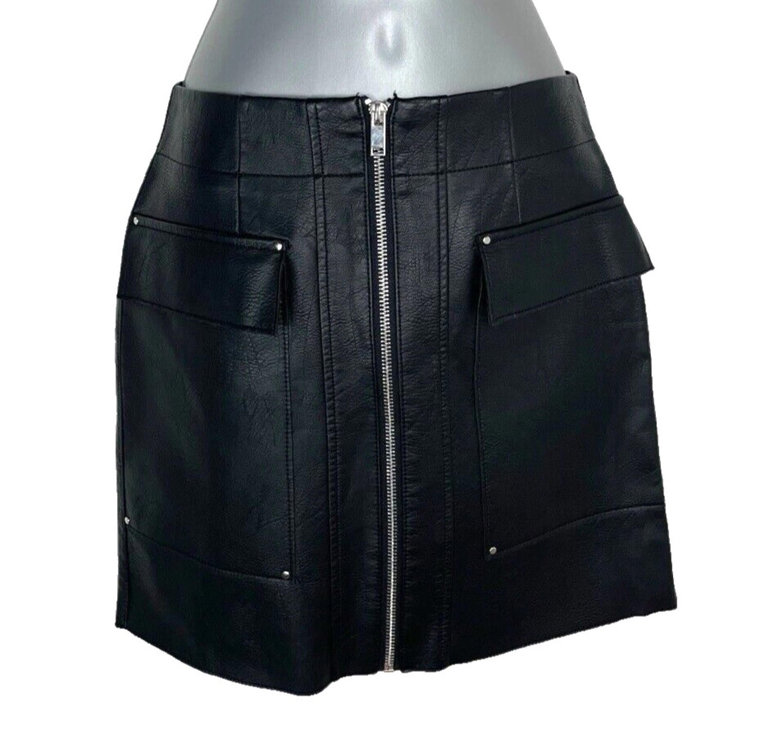 River Island Black Leather Midi Skirt Petite Women’s UK Size 4