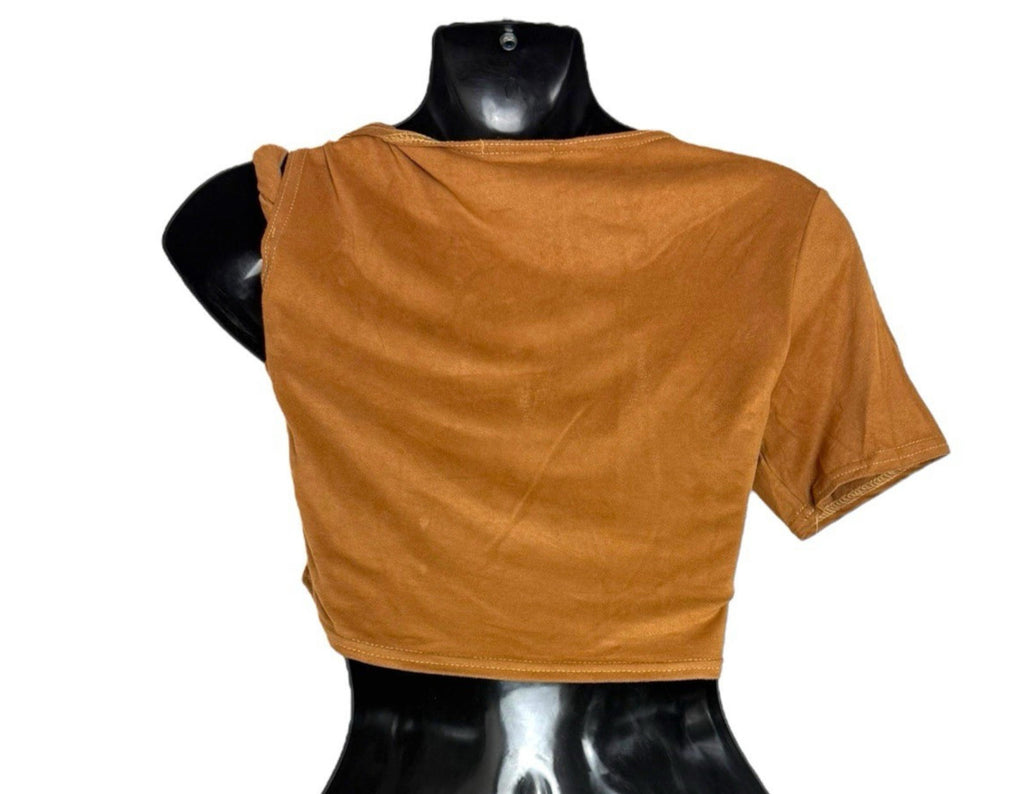 Pretty Little Thing Faux Suede T-shirt Top Cropped One Sleeve Women’s UK Size 8