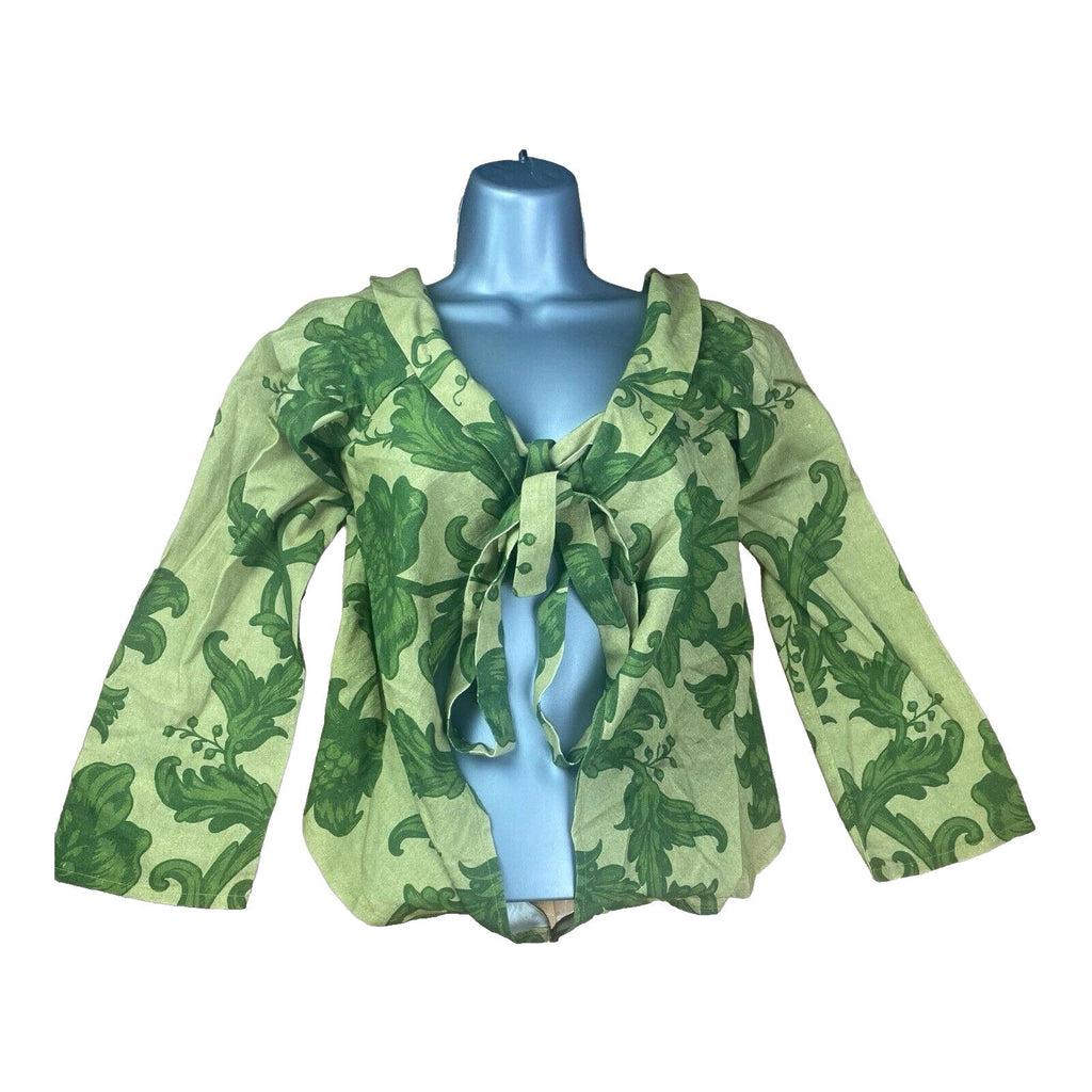 Floral Skirt & Tie Front Top Co-Ord Women’s UK Size S Green Long Sleeve Linen