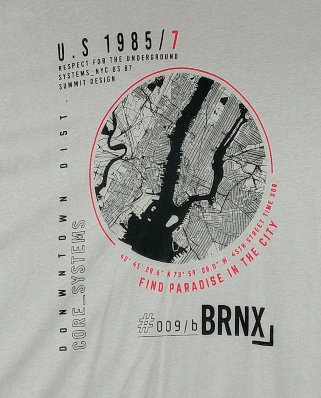 NYC Underground BRNX Print T-Shirt Men's UK Size 2XL Grey 100% Cotton Crew Neck