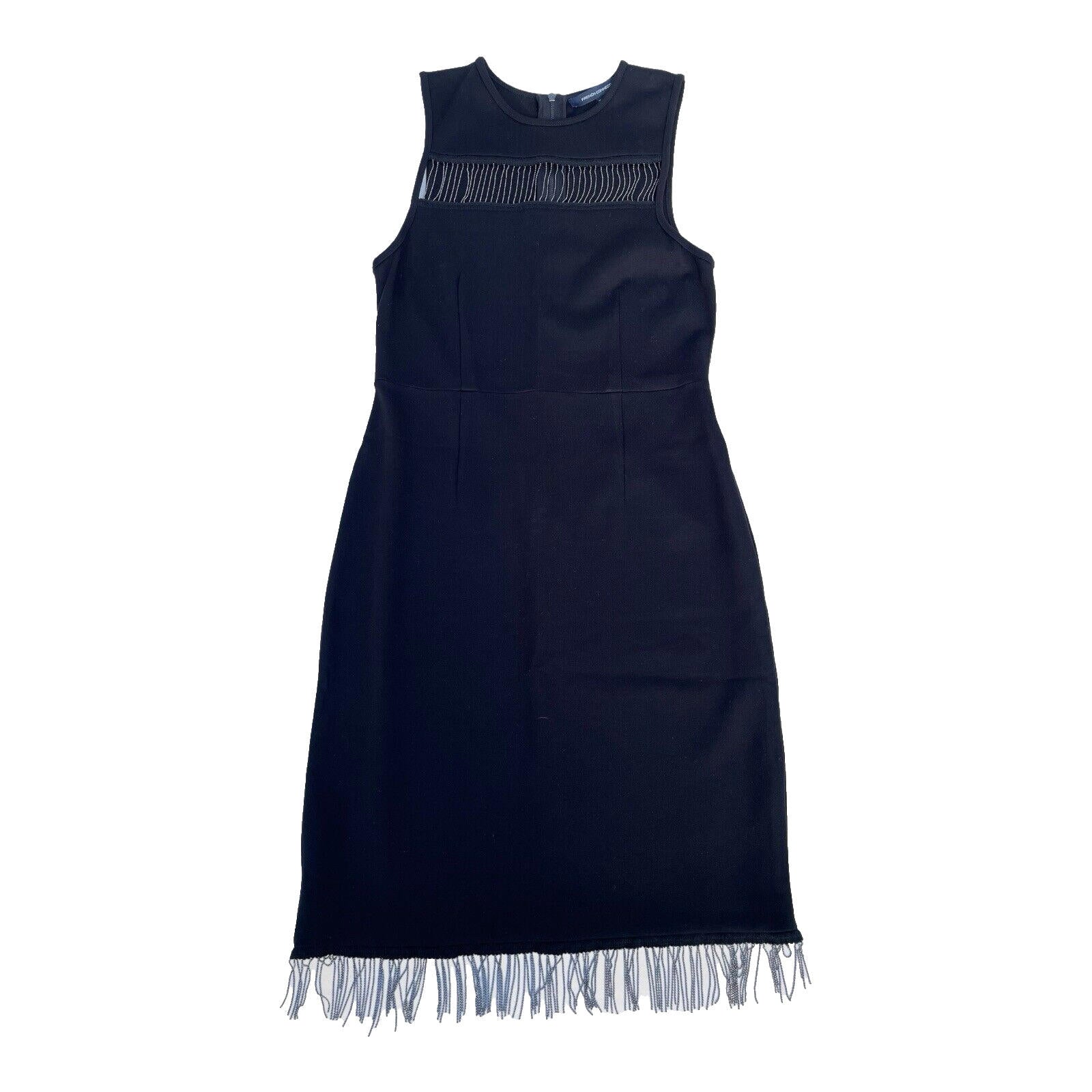 French Connection Black Midi Dress Fitted Beaded Tassle Women’s UK Size 12