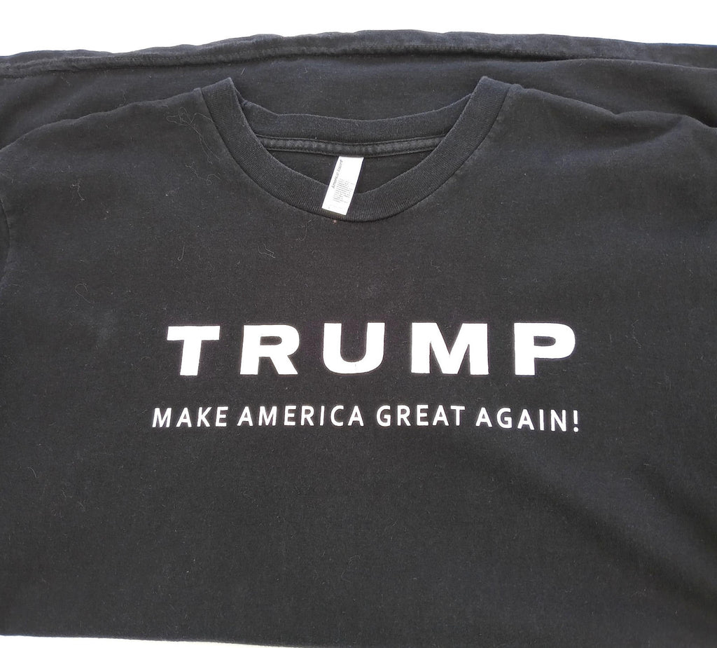 Trump Print T-Shirt Men's UK Size L Black Crew Neck USA Make America Great Again