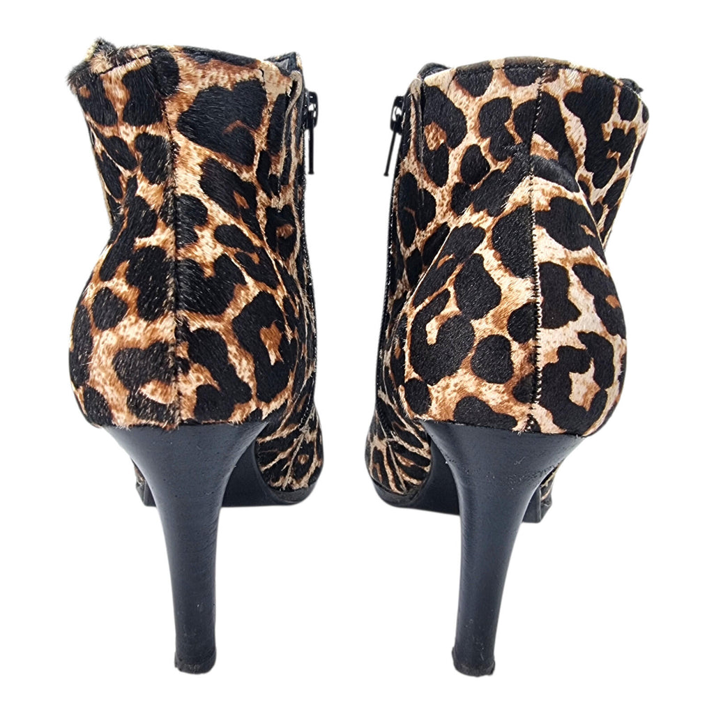 Leopard Print Ankle Boots Women's UK Size 6.5 High Heeled Pony Hair Leather