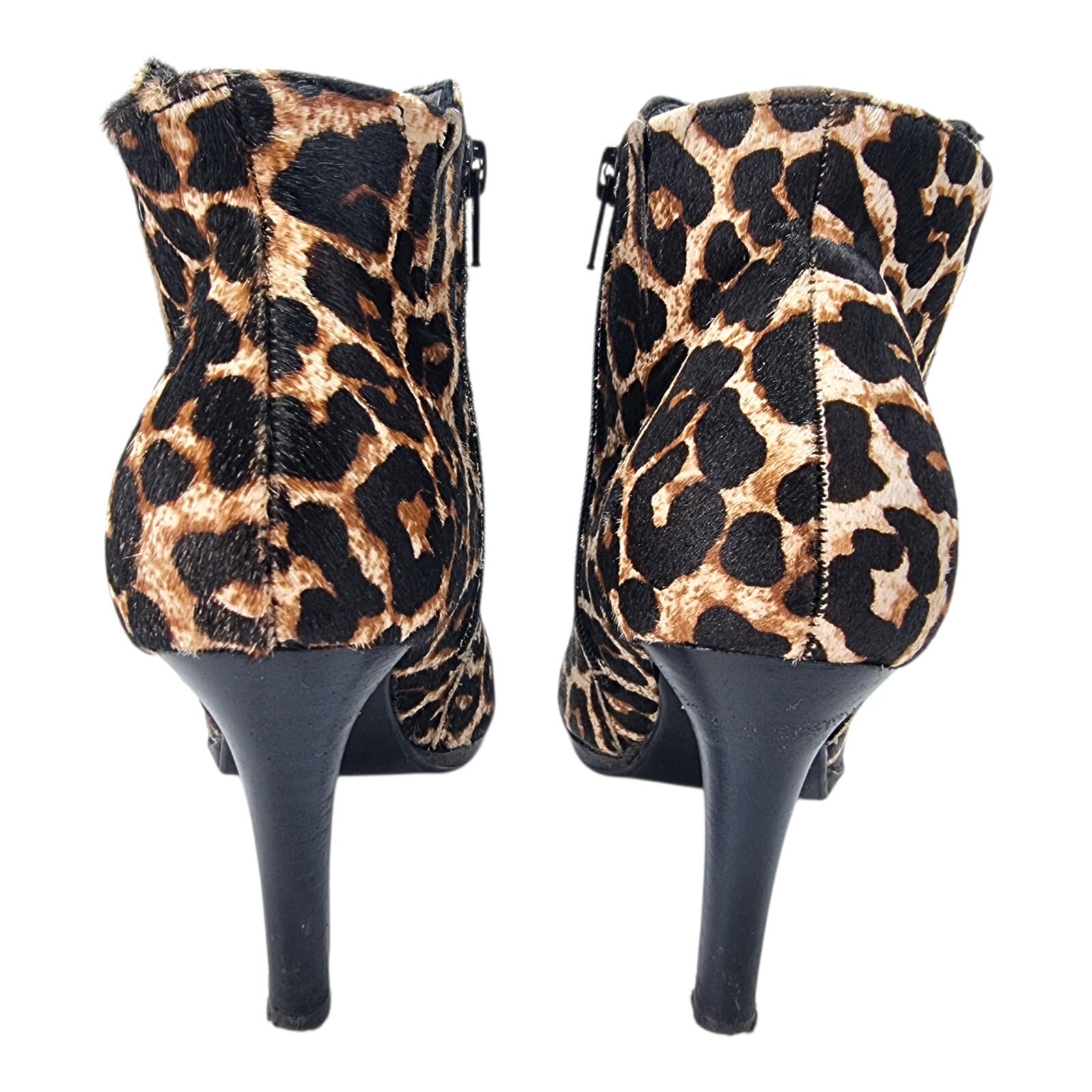 Leopard Print Ankle Boots Women's UK Size 6.5 High Heeled Pony Hair Leather