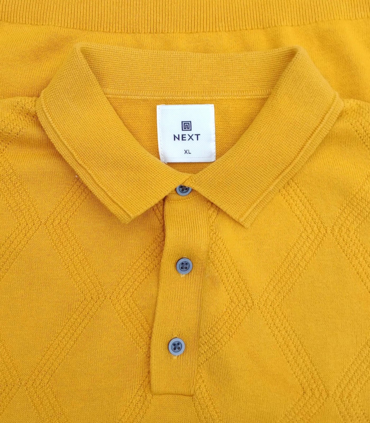 Next Knit Polo Shirt Men's UK Size XL Yellow Short Sleeve 100% Cotton Summer