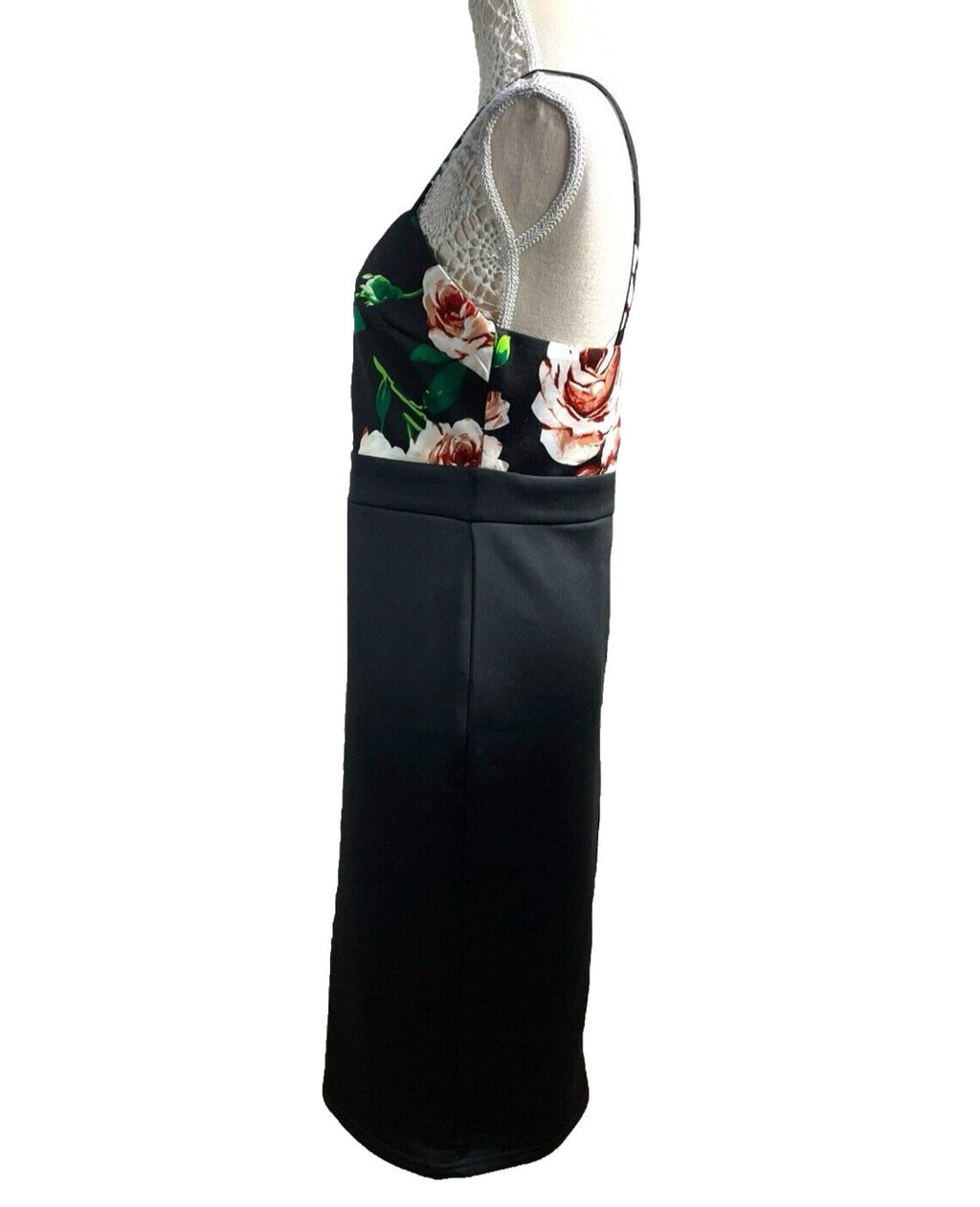 AX Paris Bodycon Dress Black Floral Top Detail Women’s UK Size 14