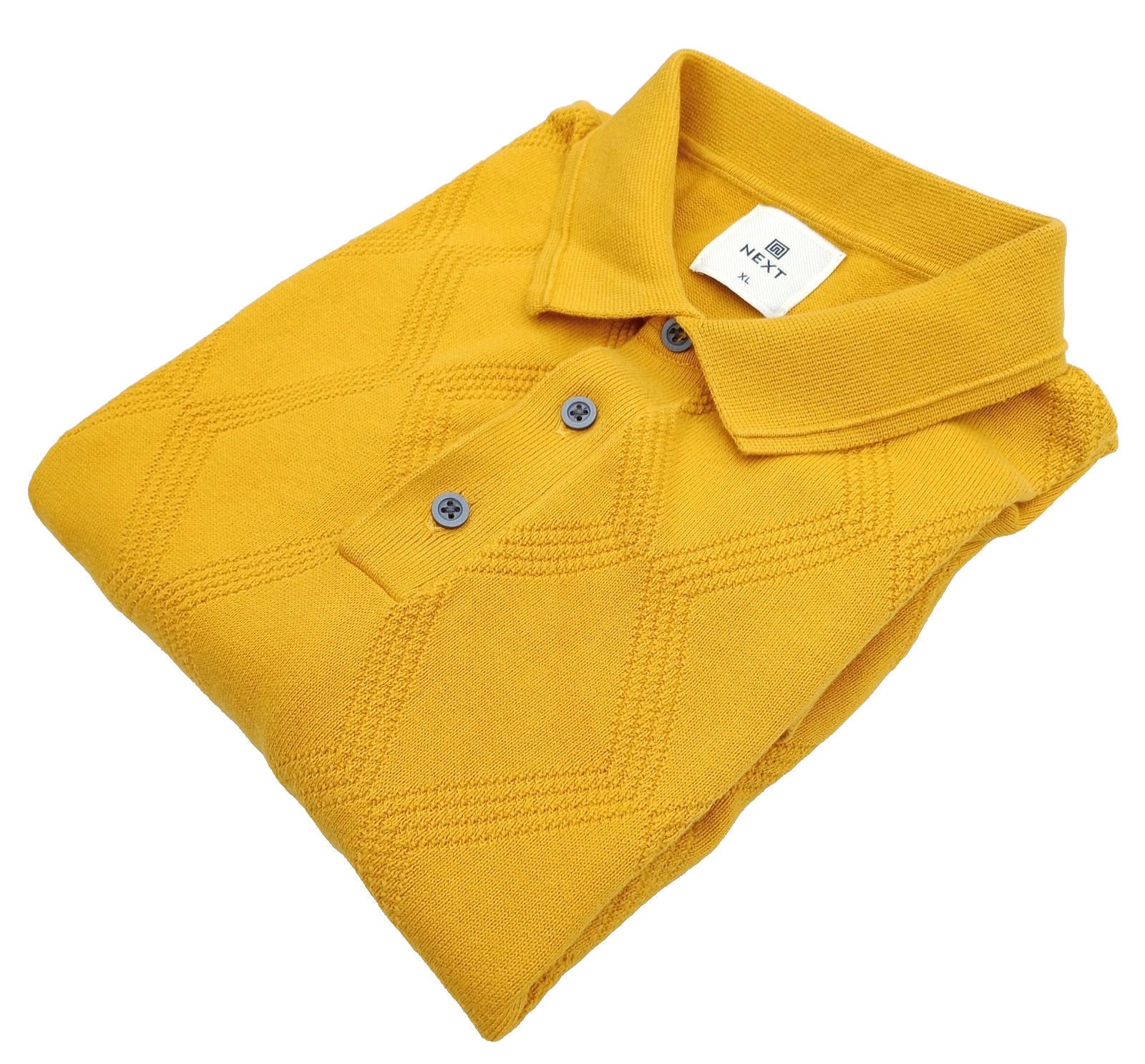 Next Knit Polo Shirt Men's UK Size XL Yellow Short Sleeve 100% Cotton Summer