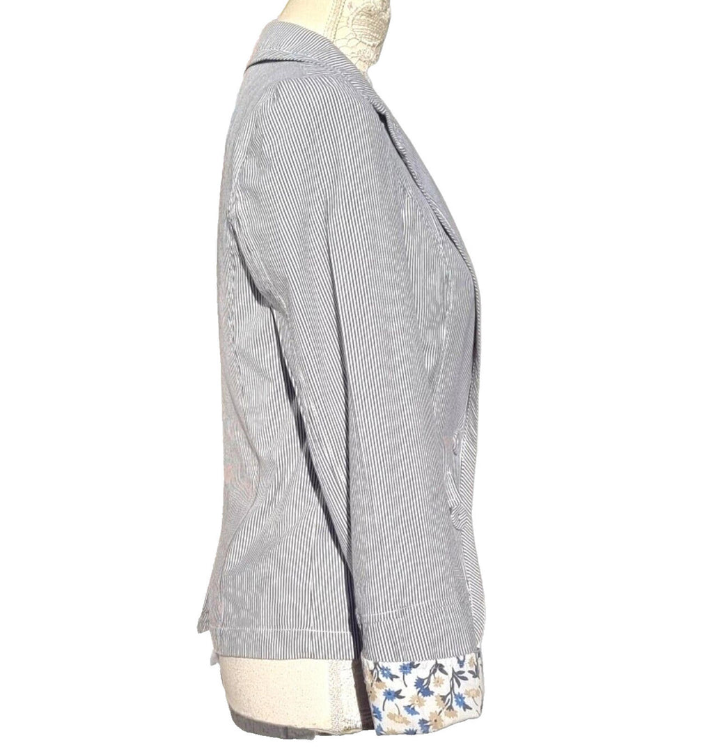 Blue Stripe Blazer Jacket Cotton White Pinstripes Size 10