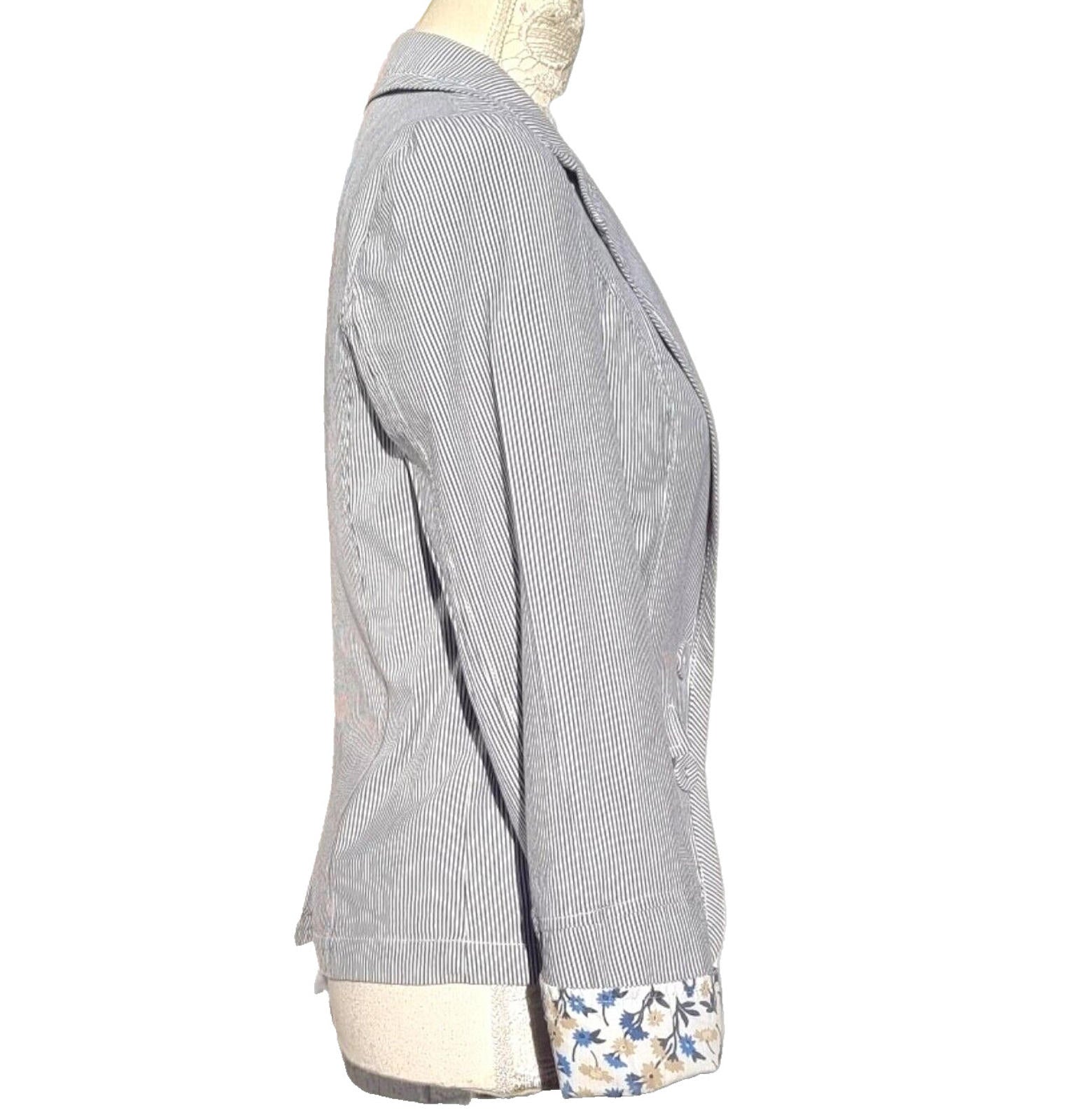 Blue Stripe Blazer Jacket Cotton White Pinstripes Size 10