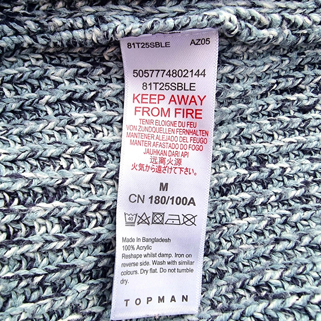 Topman Knit Jumper Men's UK Size M Blue White Crew Neck Sweater 100% Acrylic