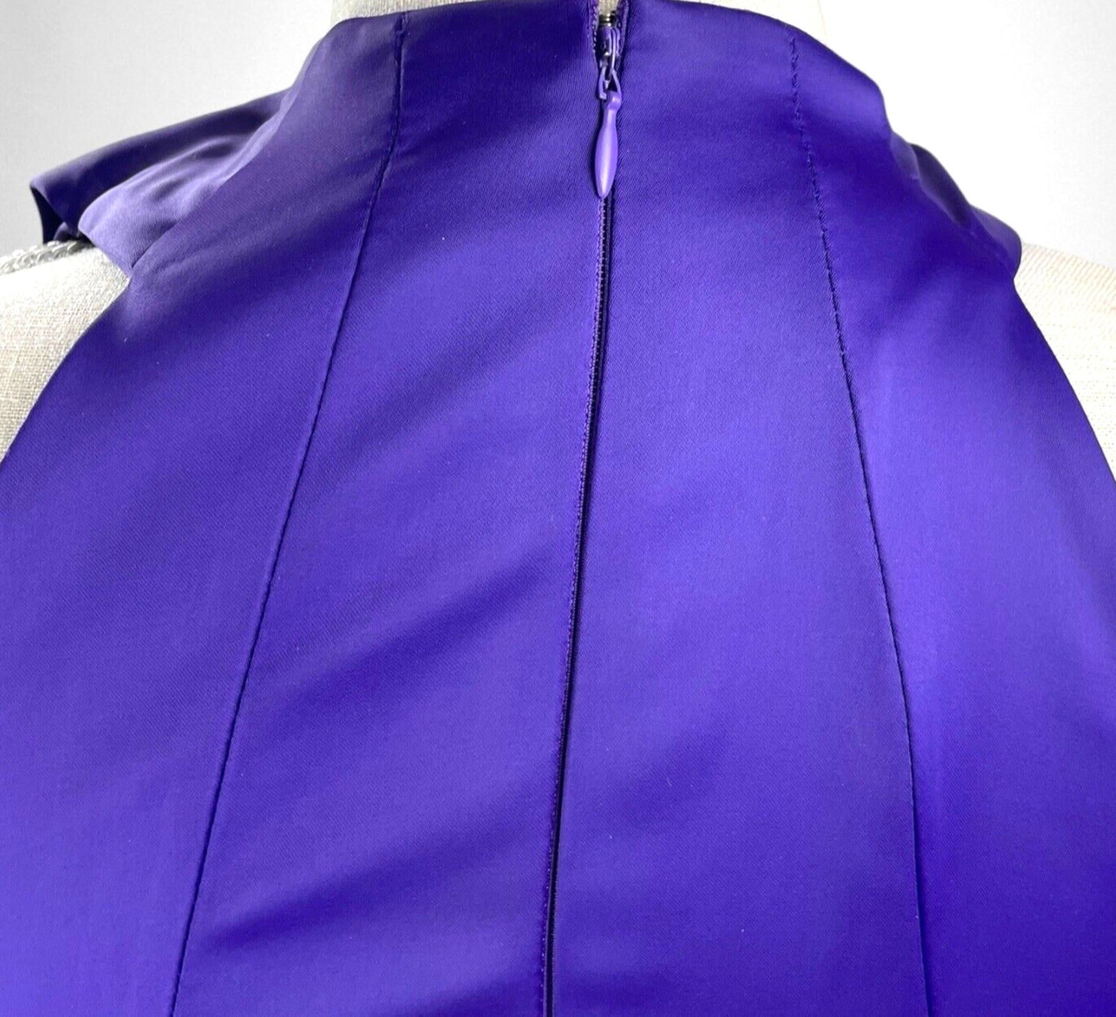 Karen Millen Dress Purple Stretch Satin Sheath High Neck Women’s UK Size 8