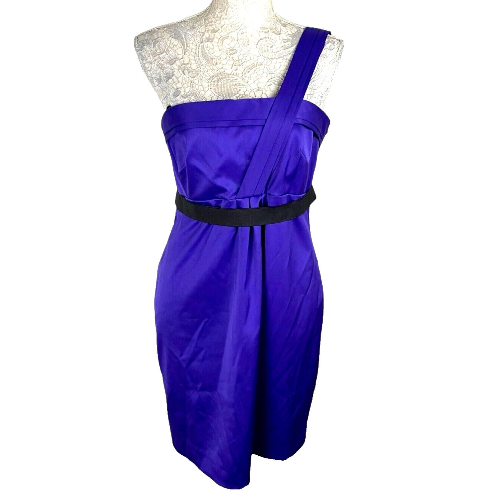 River Island Silk Midi Dress Purple Belted One shoulder Women’s UK Size 14