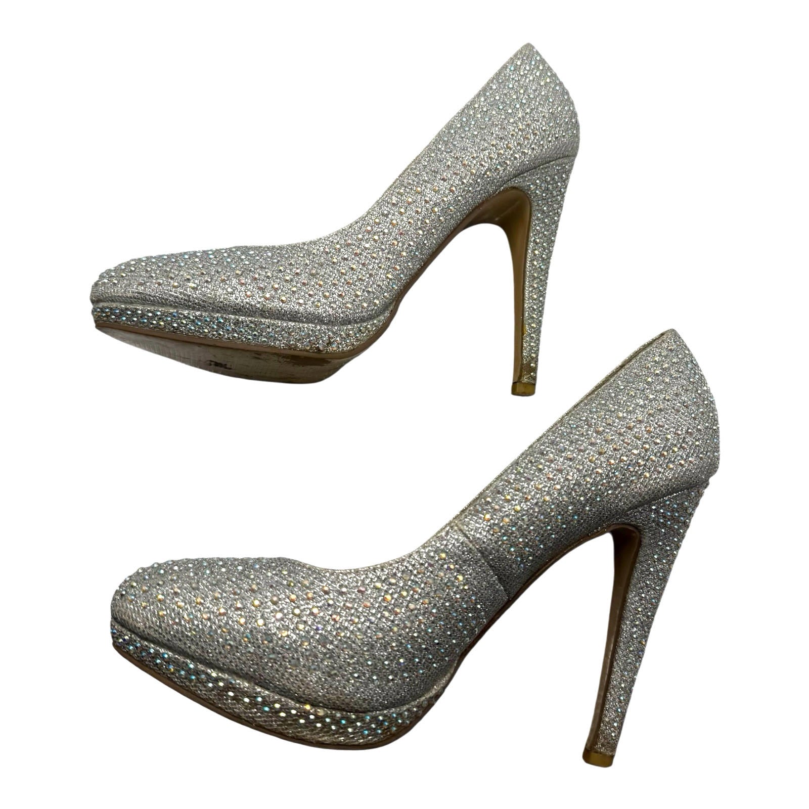 Truffle Silver Rhinestone Shoes Round Toe Stiletto Sparkle Women’s UK Size 6