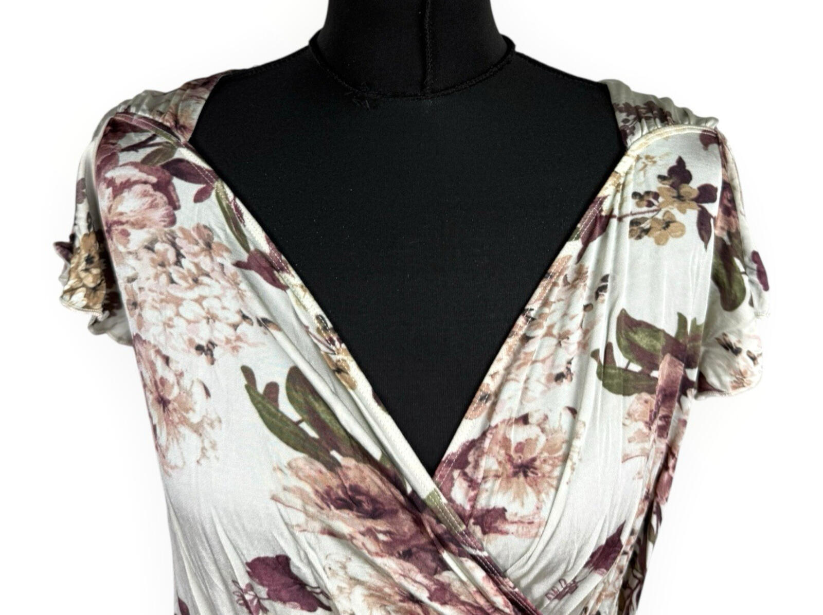 Next Floral Wrap Dress Women's UK Size B Neck Stretch Midi Beige Purple
