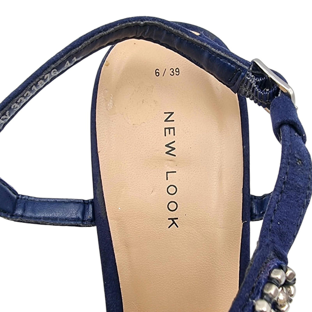 New Look Blue Suedette Wedge Sandals Embelished Straps Women's UK Size 6
