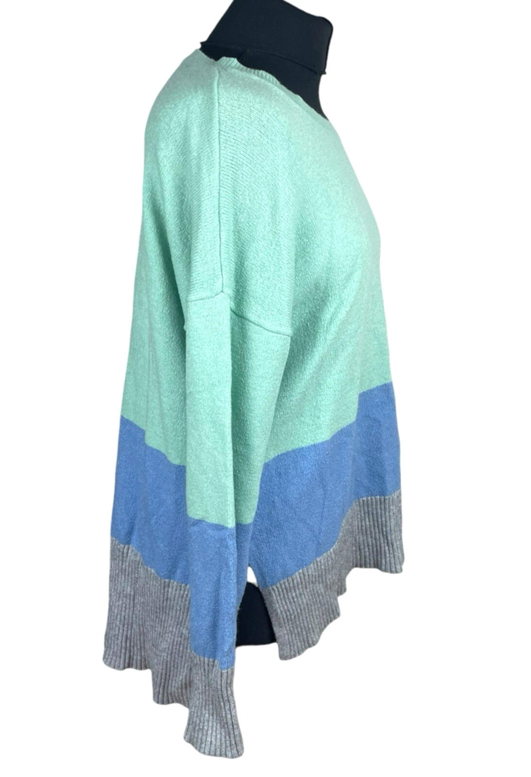 Oasis Knit Jumper Women’s UK Size L Colour Block Side Slit Green Blue