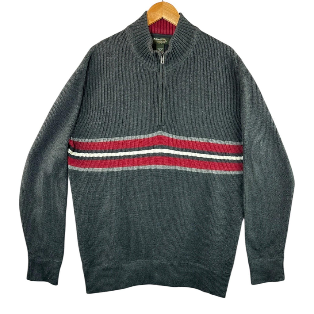 Eddie Bauer Knit Jumper Men's UK Size L Grey 1/4 Zip Long Sleeve Sweater