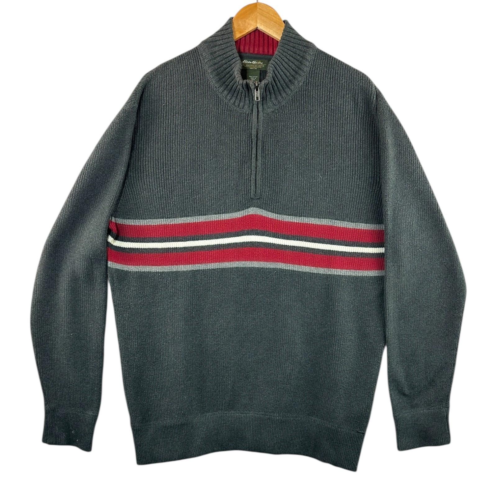 Eddie Bauer Knit Jumper Men's UK Size L Grey 1/4 Zip Long Sleeve Sweater