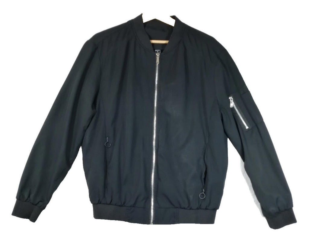 Manfinity Bomber Jacket Men's UK Size S Black Coat Zip Pockets