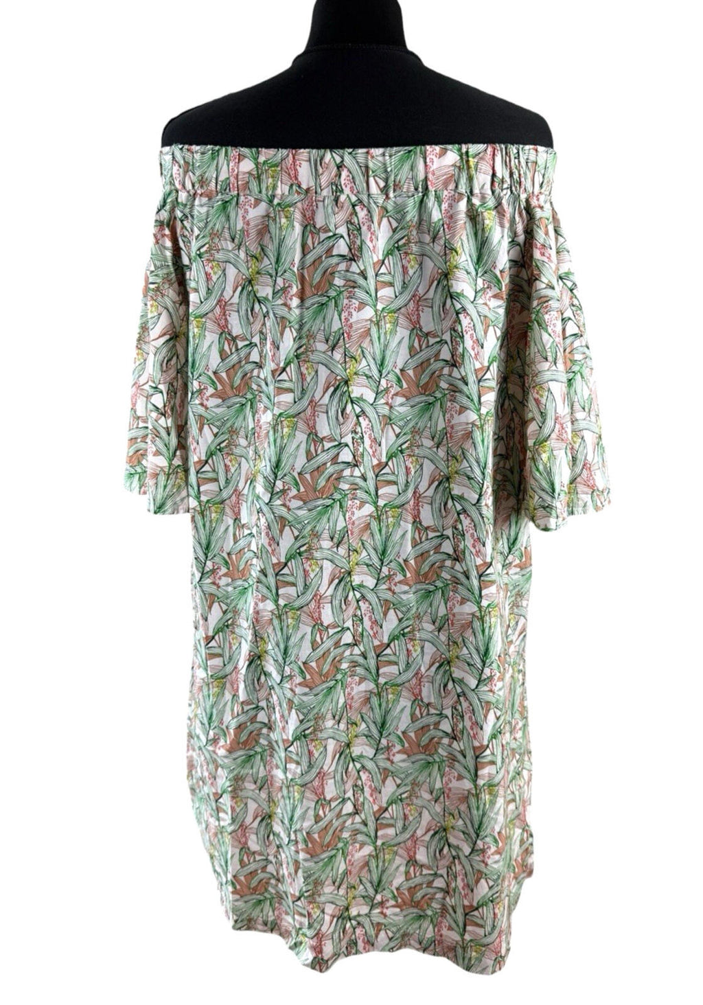 H&M Off Shoulder Mini Dress Women’s UK Size 8 Flare Sleeve Tropical Leaf Print