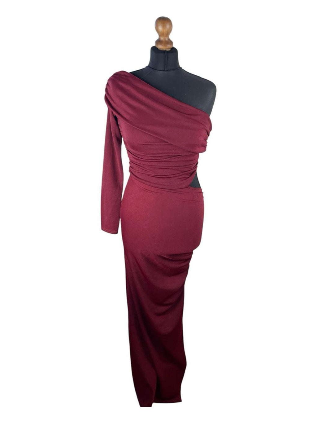 Boohoo Asymmetric-Neck Maxi Dress Women’s UK Size 8 One Shoulder Draped Red