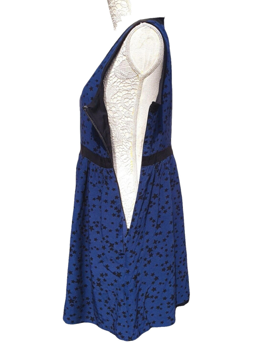 Jack Wills Dark Blue & Star Mini Dress Women's UK Size 12 Side Zipper Pockets
