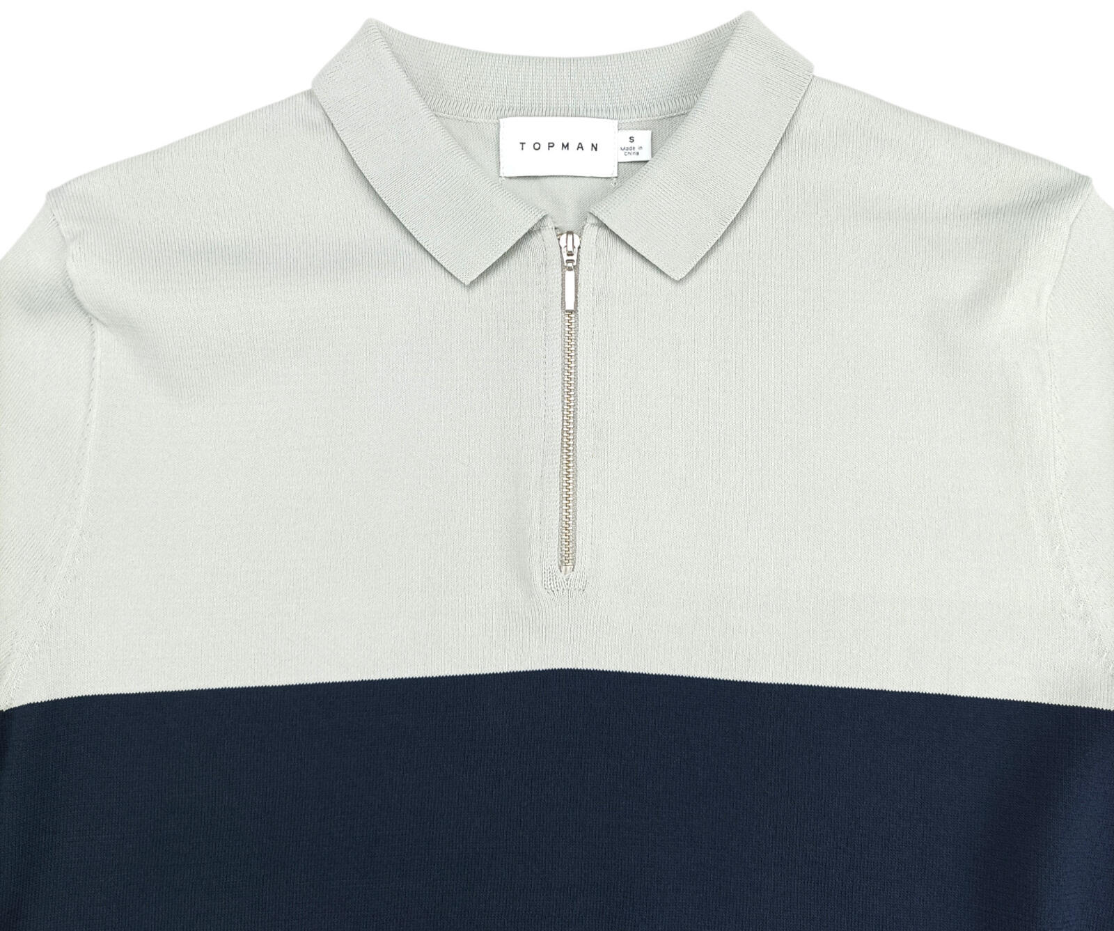 Topman Knit Polo Shirt Men's UK Size S Beige 1/4 Zip Short Sleeve Easy Care