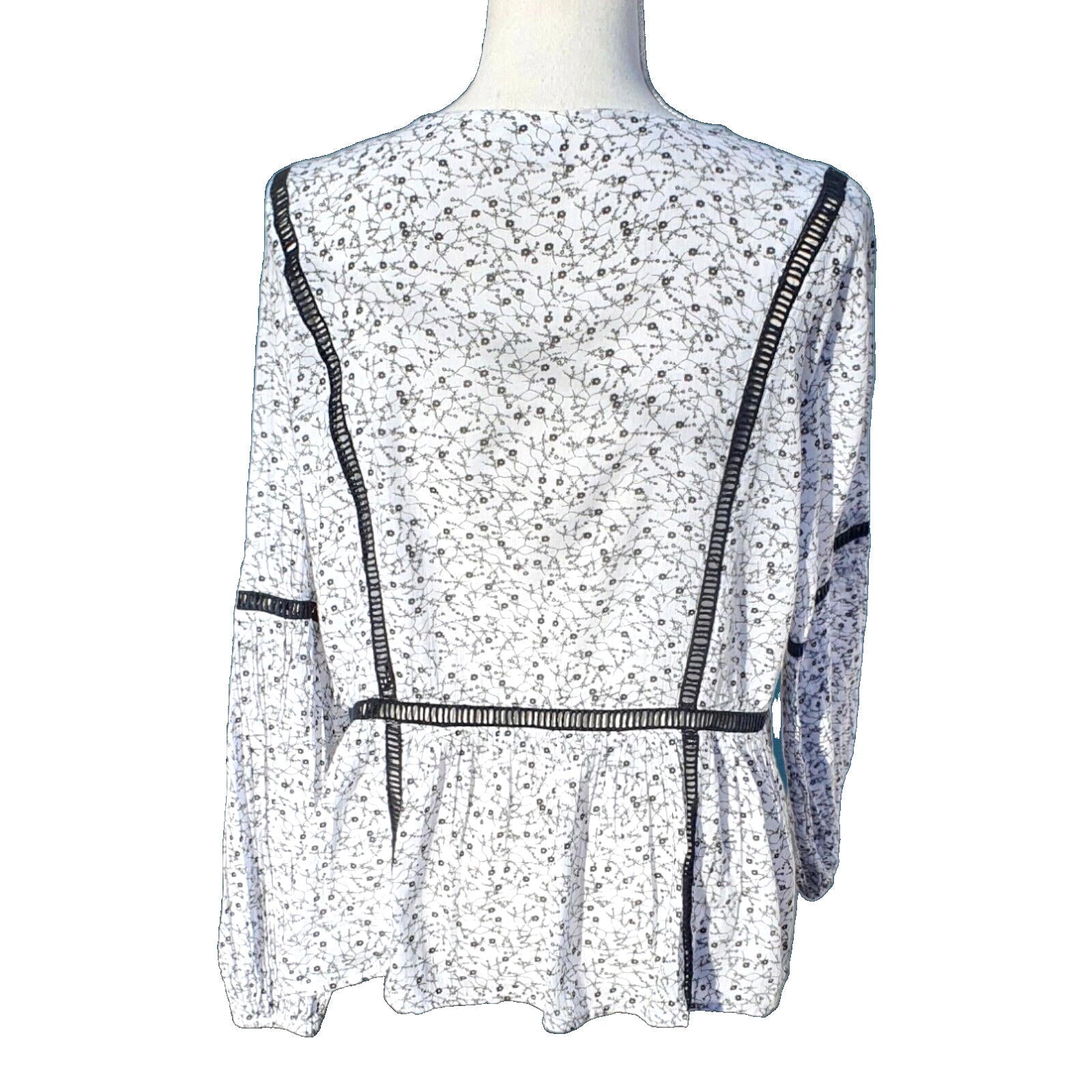 Jacqueline de Yong Off White Floral Crochet Trim Blouse Women's UK Size 10