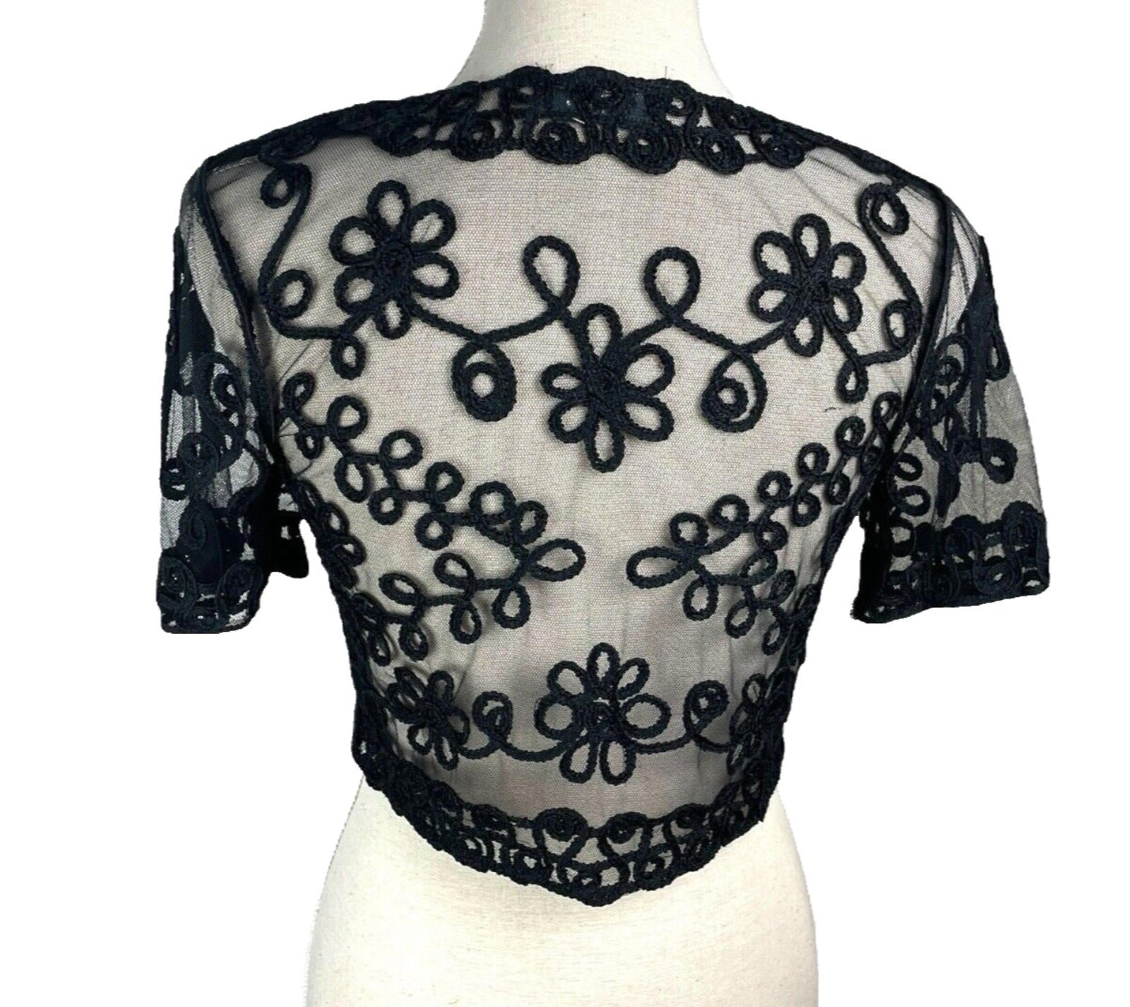 Quiz Sheer Lace Black Cropped Cardigan Floral Mesh Women’s UK Size S