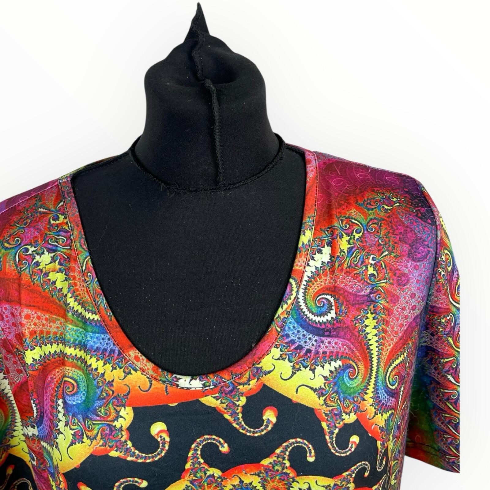 Physcedelic T-shirt Top Women's UK Size L Short Sleeve Stretch Multicolour