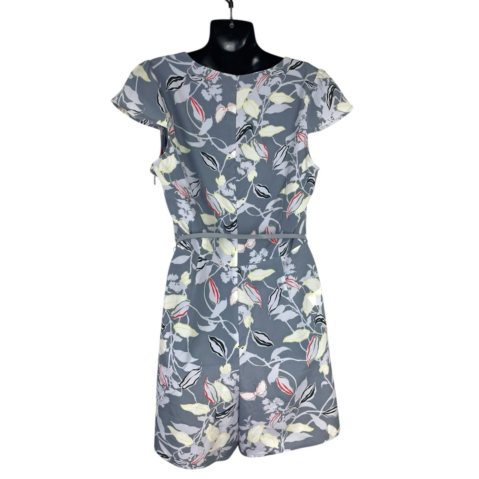 Oasis Grey Floral Playsuit Belted Pockets Women’s UK Size 12