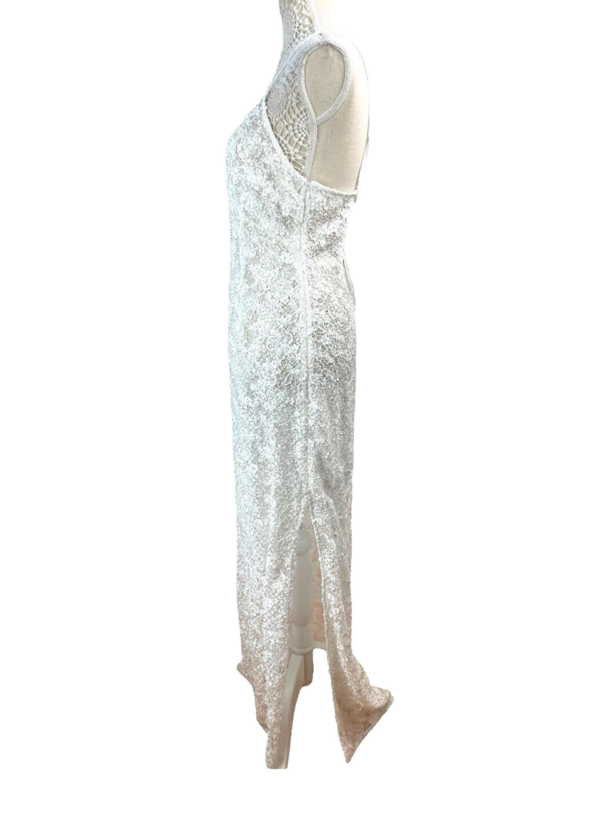 Nasty Gal Prom Dress Women's UK Size 12 White Embellished Backless Side Slit